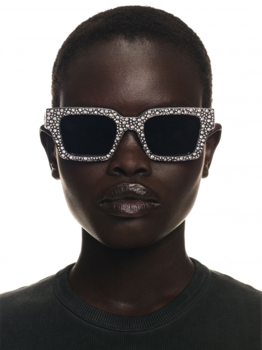 New Off-White OERI126L 7607 Virgil Black Square Crystal Embellished Sunglasses